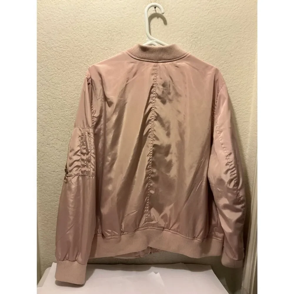 Angel Kiss Women's Light Pink Satin Bomber Jacket